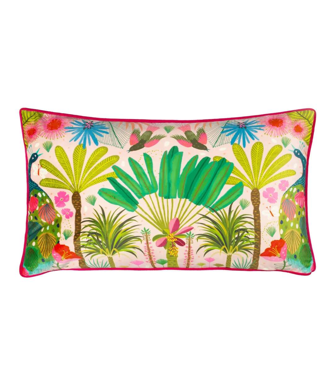 Tropical peacock illustration cushion cover 60cm x 40cm multicoloured Kate Merritt