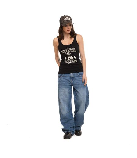 Débardeur femme côtelé col rond avec print devant Lost Vondutch