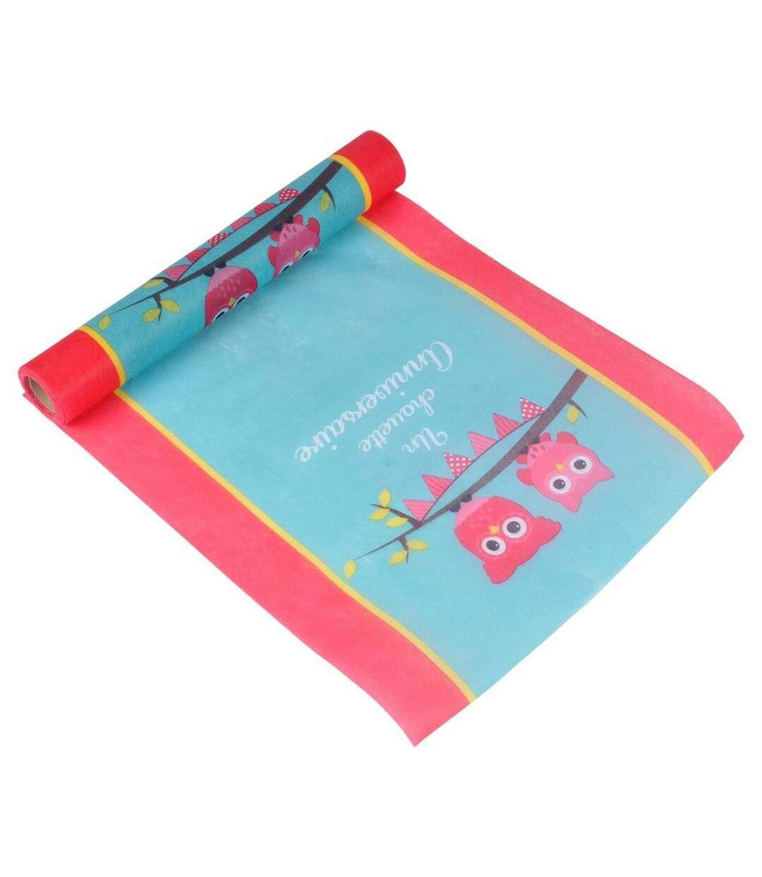 Chemin de Table Jetable Chouette 28cmx5m Bleu & Rose-1