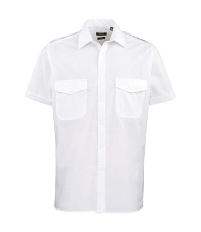 Mens Short Sleeve Pilot Plain Work Shirt White Premier