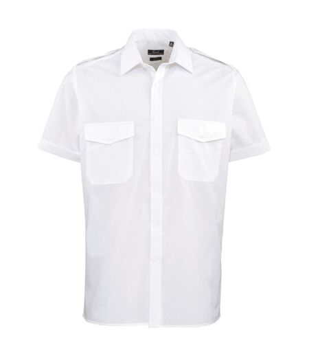 Mens Short Sleeve Pilot Plain Work Shirt White Premier