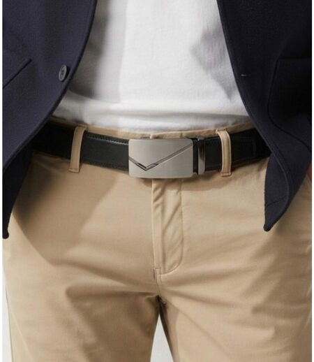 Ceinture homme cuir vachette noire 3,5 cmà boucle automatique réglable, surpiqûre ton sur ton (Tailles 115 à 130)