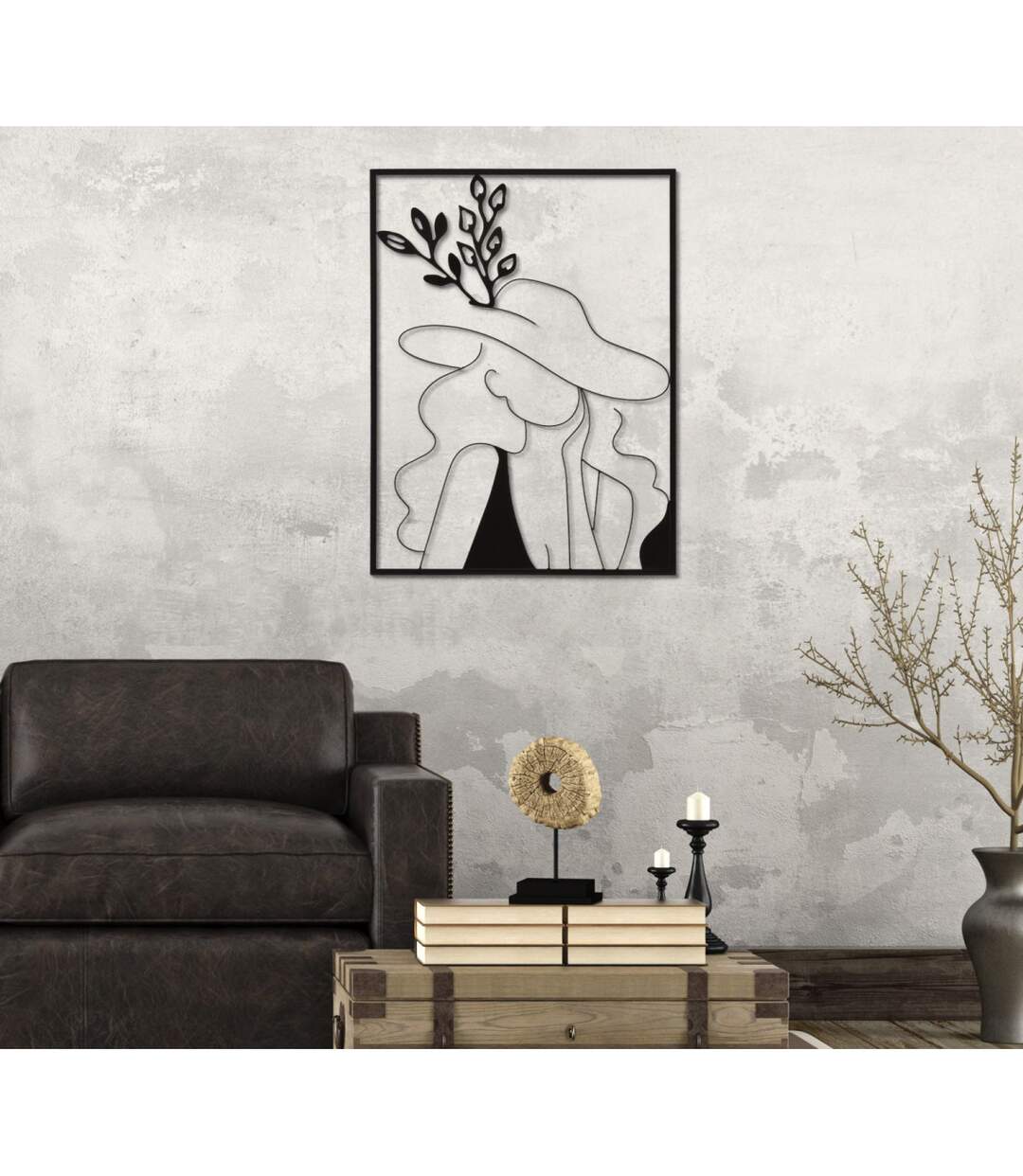 Décoration Murale Encadrée en Métal Elegant 80cm Noir-5