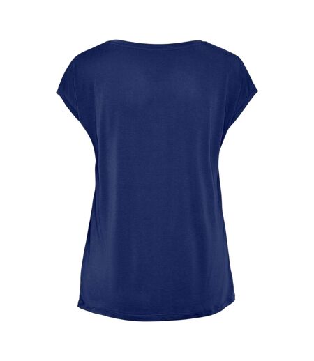 Womens/ladies Pckamala Knitted V Neck T-shirt Blue Pieces
