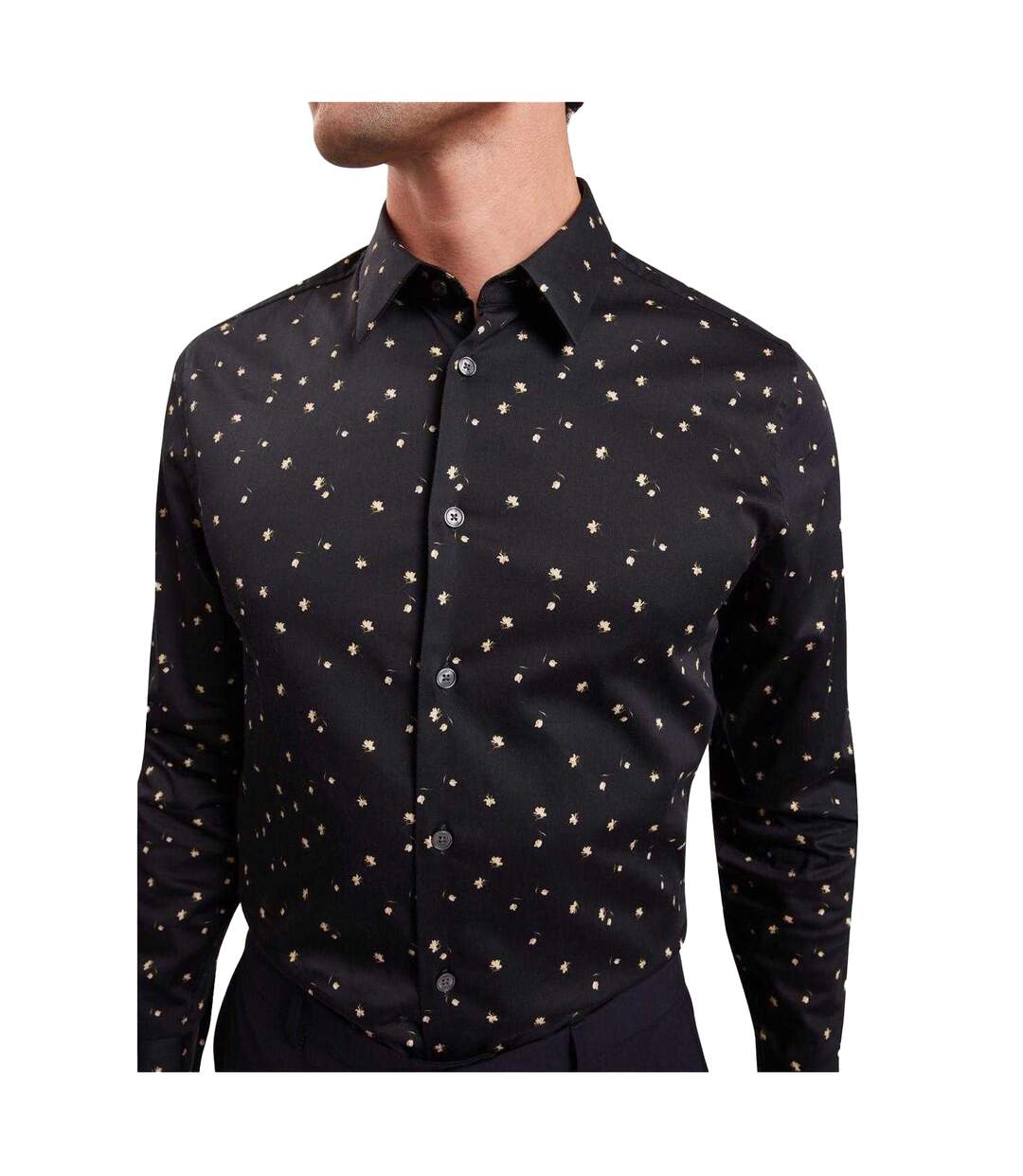 Mens Floral Slim Long-sleeved Shirt Navy Ted Baker-4