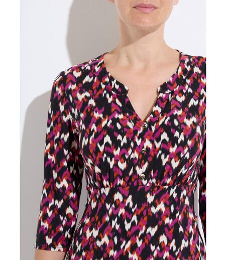 Robe courte évasée manches 3/4 imprimé graphique