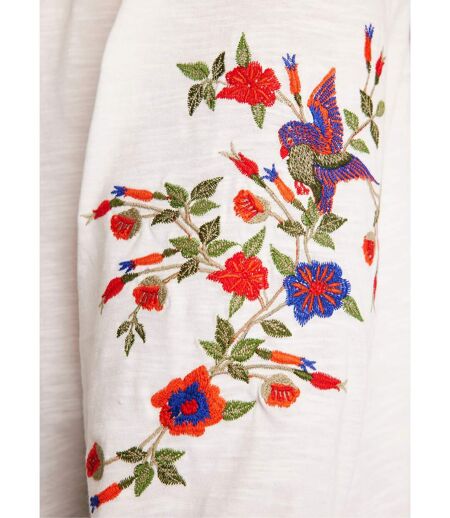 T-shirt long brodé manches 3/4