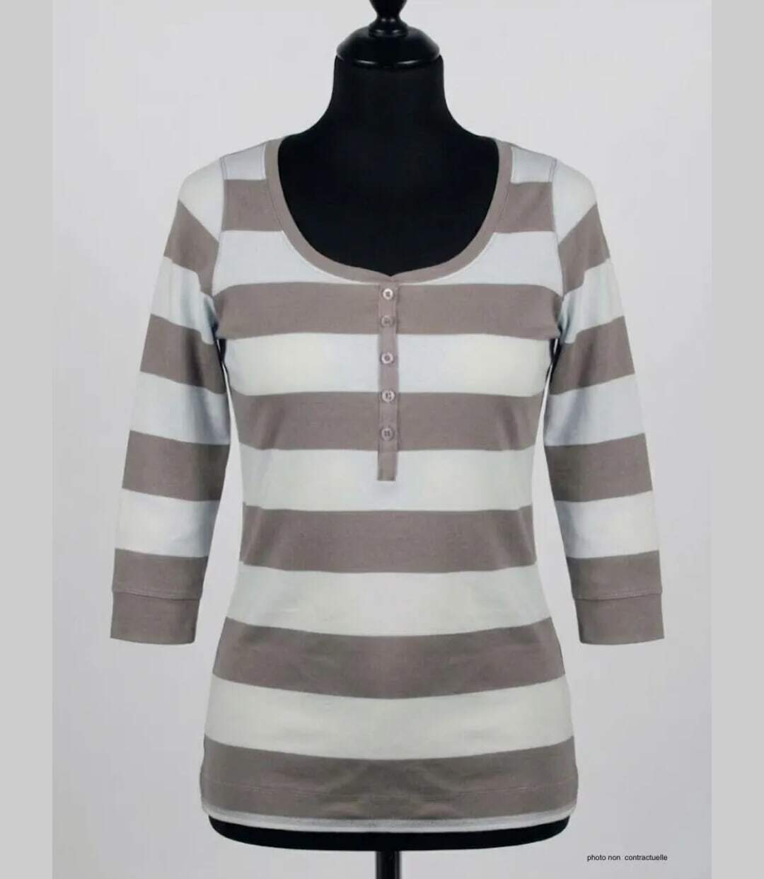 MAYFLOWER DOMINGO1 - Tee-shirt manches 3/4 beige en pur coton avec col boutonné-3
