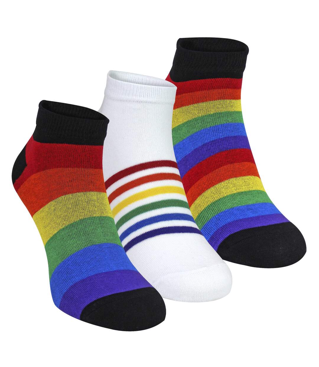 3 Pack Mens Ladies Rainbow Trainer Cotton Socks Bright Colourful Striped Socks-1