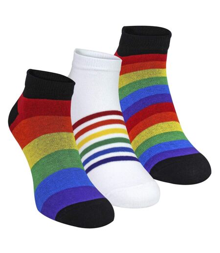 3 Pack Mens Ladies Rainbow Trainer Cotton Socks Bright Colourful Striped Socks