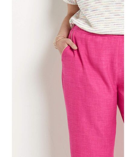 Pantalon large taille élastiquée aspect lin