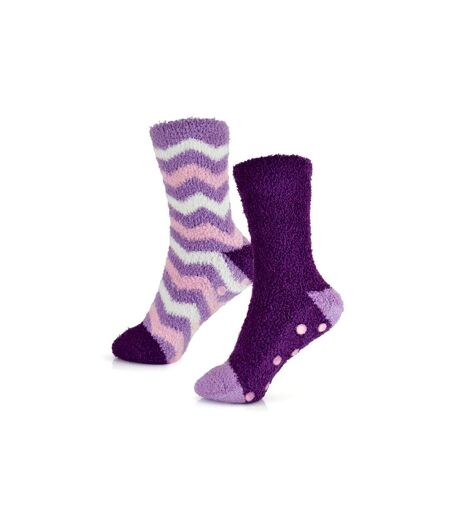 RJM Womens/Ladies Stripe Gripped Socks (Pack of 2) (Purple/Pink/White) - UTST10099