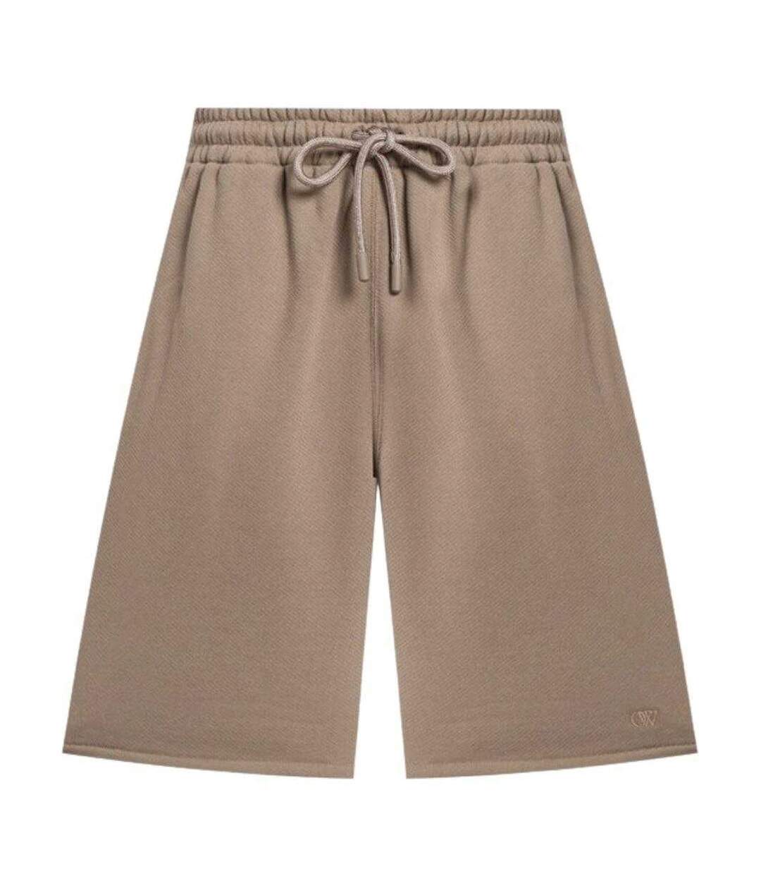 Unisex Adult Embroidered Sweat Shorts Brown Off-White-1