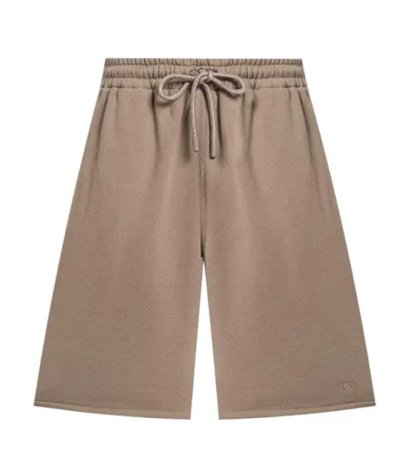 Unisex Adult Embroidered Sweat Shorts Brown Off-White