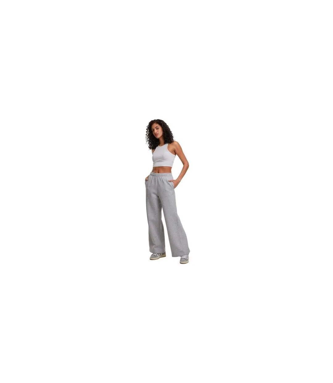 Womens/ladies Wide Leg Sweatpants Heather Grey Build Your Brand-1