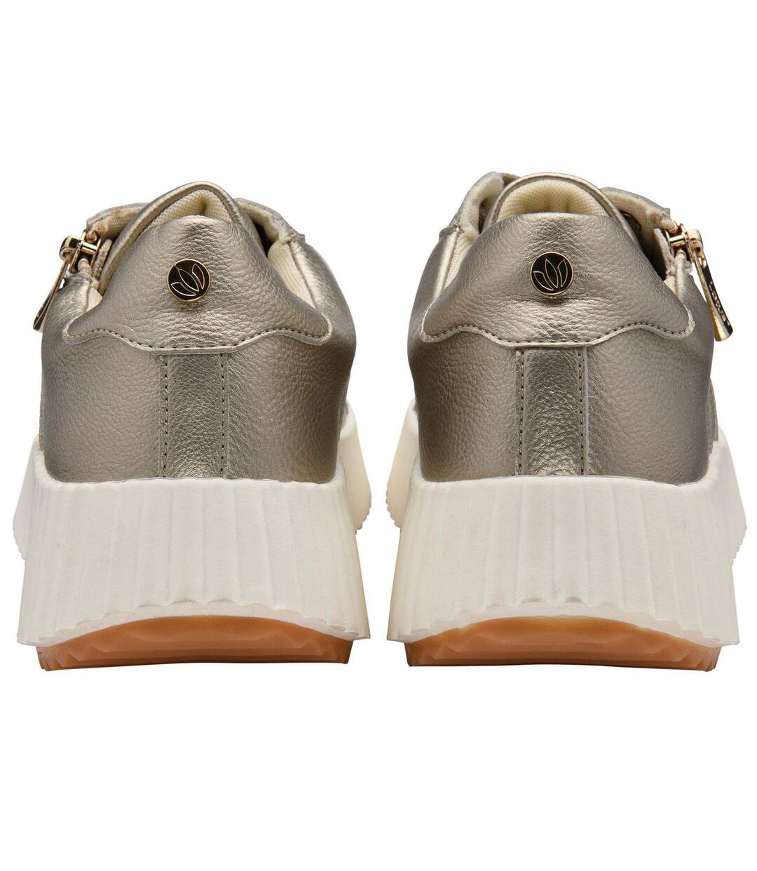Womens/ladies Kora Leather Trainers Gold Lotus Shoes-2