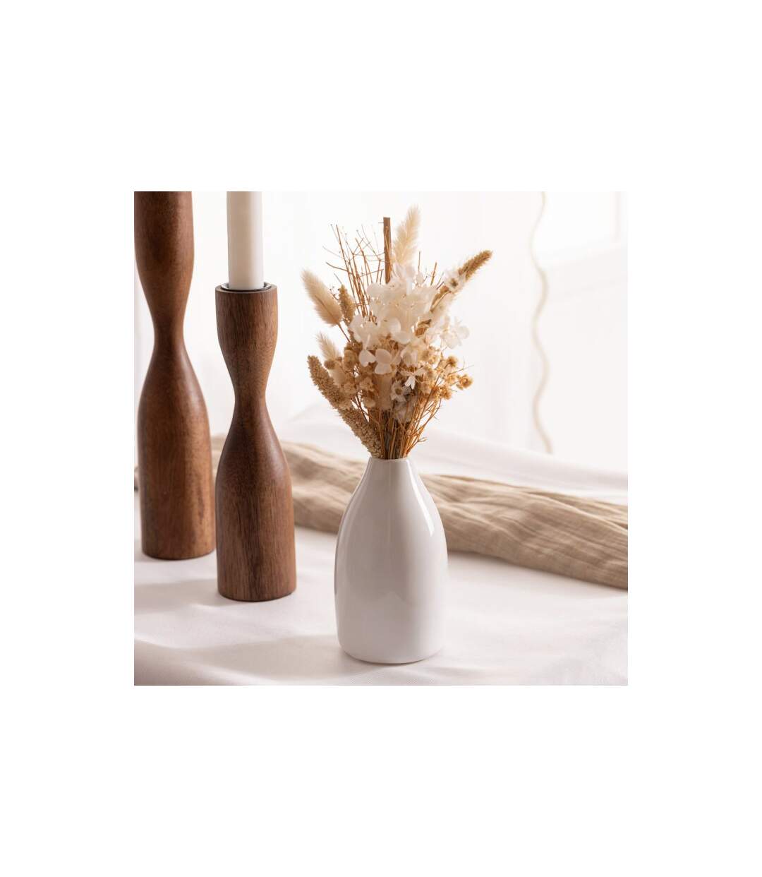 Composition de Fleurs Séchées Vase 25cm Blanc-3