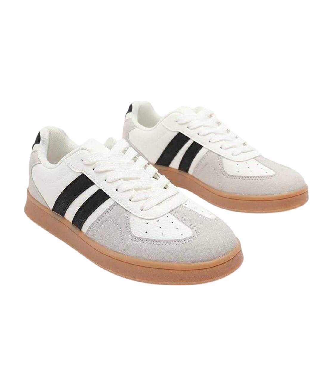 Womens/ladies Retro Stripe Flat Trainers White Grey Where´s That From-3