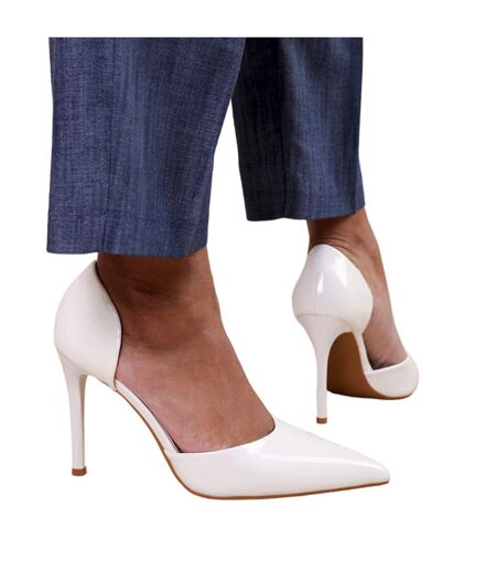 Womens/ladies athens patent faux leather pointed stiletto heel high heels white Where´s That From