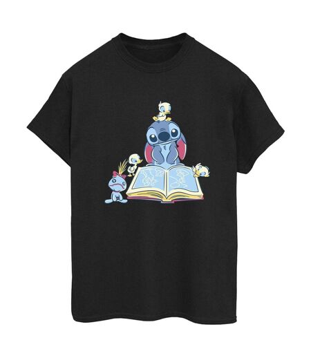 Disney Femmes/Les femmes Lilo & Stitch Reading A Book Cotton Boyfriend T-Shirt (Noir) - UTBI30078