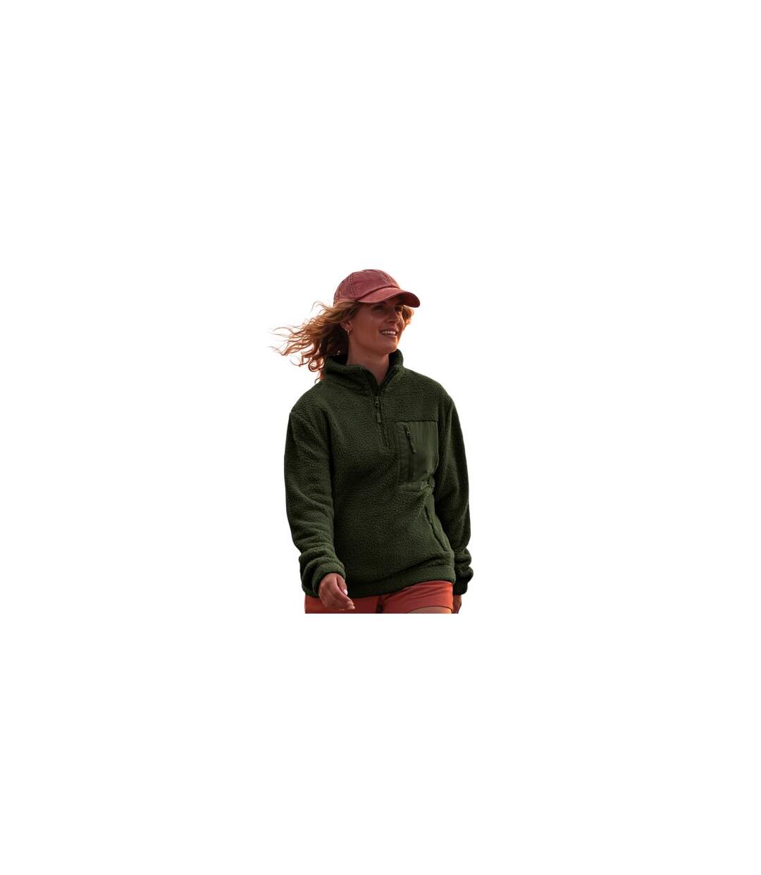 Unisex Adult Borg Quarter Zip Fleece Jacket Olive Green Ravine-1