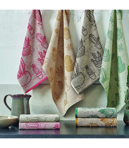 Lot de 2 torchons de cuisine toile 100% coton CACTUS