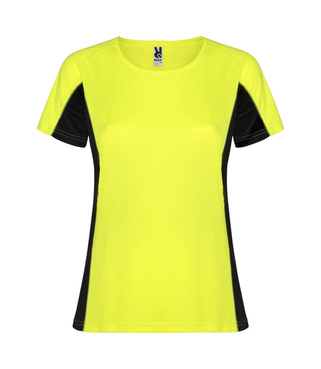 T-shirt shanghai femme jaune fluo / noir uni Roly-1