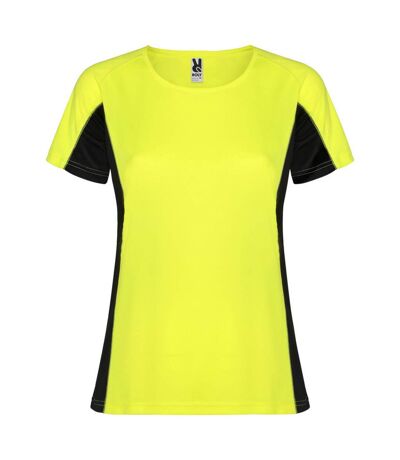 T-shirt shanghai femme jaune fluo / noir uni Roly