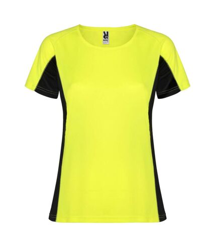 T-shirt shanghai femme jaune fluo / noir uni Roly