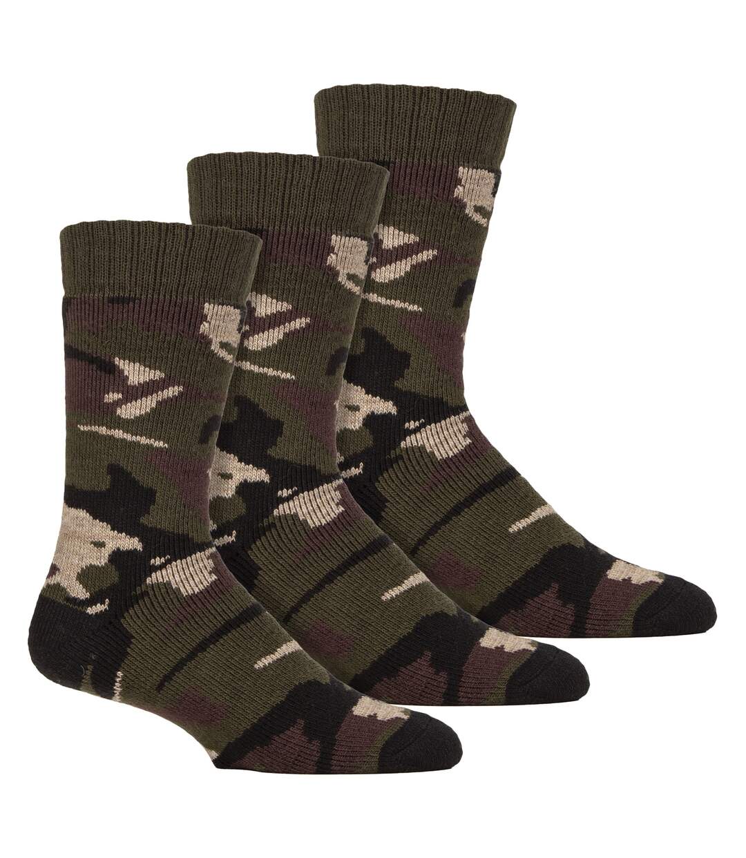 3 Pairs Mens Ladies Wool Blend Walking Socks Thermal Cushioned Camo Socks-1