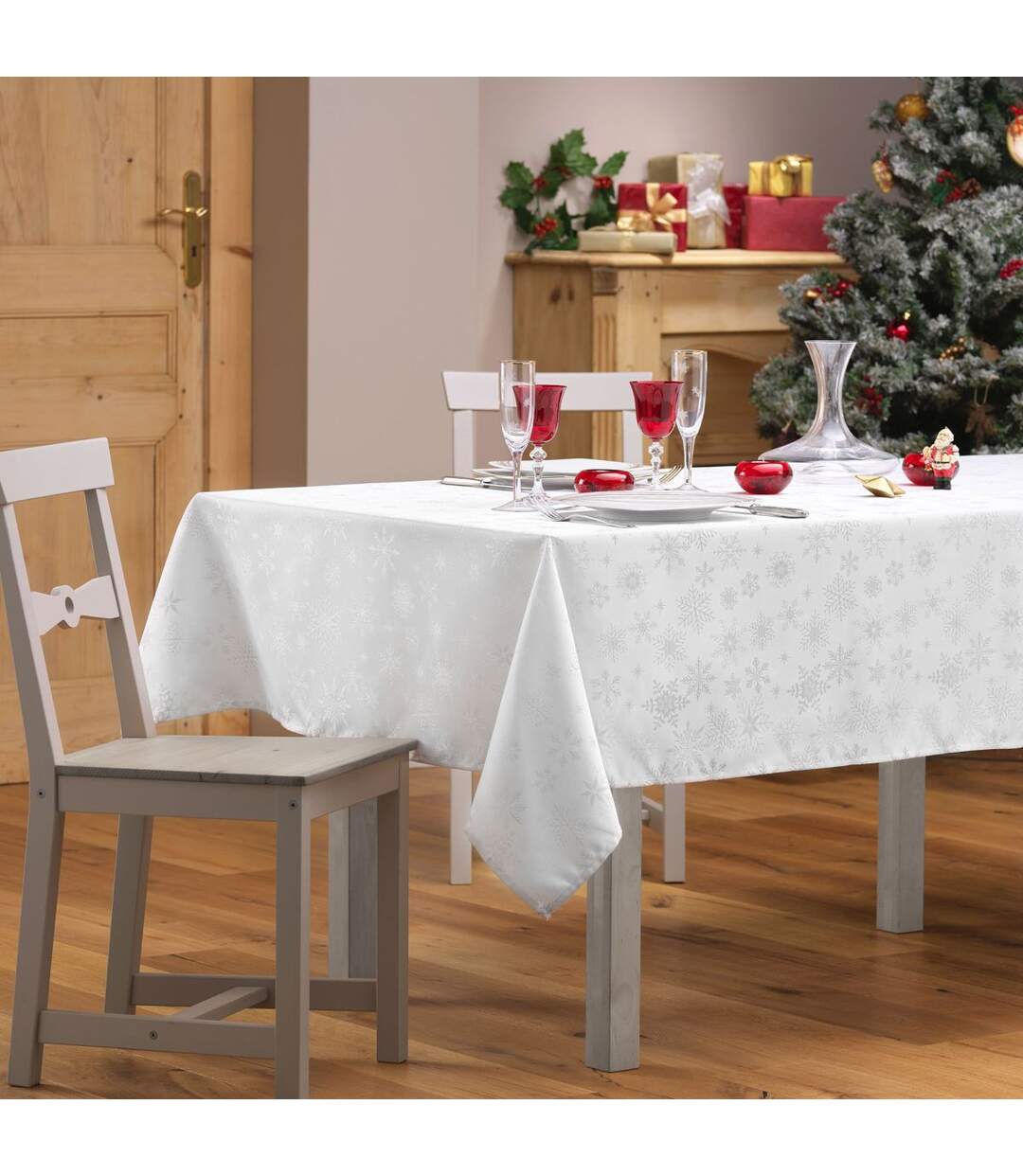 Nappe Jacquard Imprimé Flocons 140x300cm Blanc-4