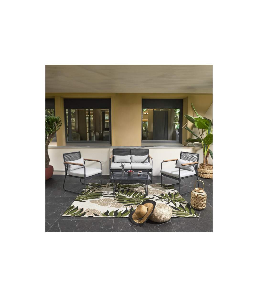 Salon de Jardin 4 Pièces Palma 105cm Gris-5
