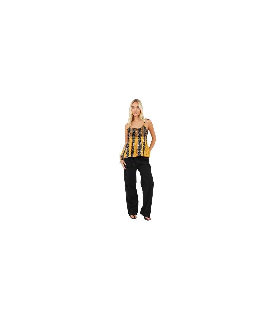 Débardeur Bretelles Fines Motif/style Rayures Et Fleurs Femme Jaune Noir Brave Soul-1