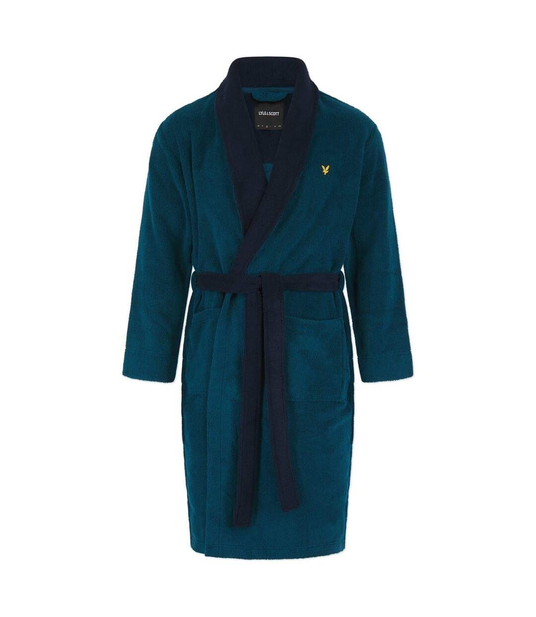 Mens Fleece Shawl Collar Long-sleeved Robe Blue Peacoat Lyle & Scott-1