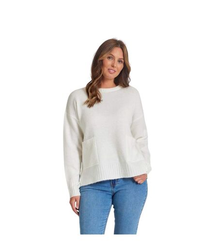 Womens/ladies Pocket Crew Neck Sweater Top Cream Be You