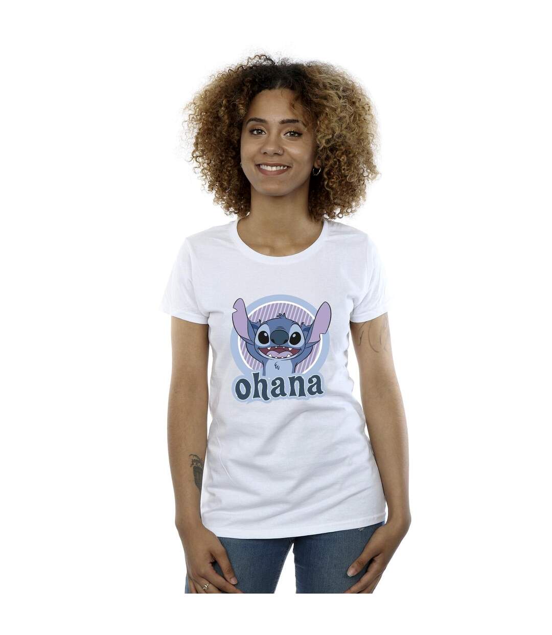 Disney Femmes/Les femmes Lilo And Stitch Ohana Circle Cotton T-Shirt (Blanc) - UTBI25857-2