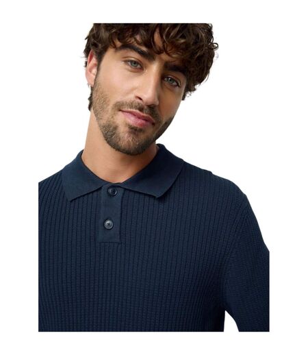 Mens Ribbed Collared Polo Shirt Dark Blue Boss