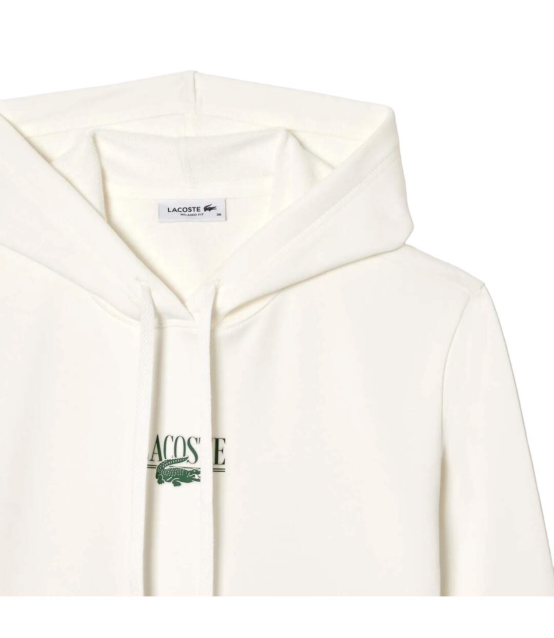 Womens/ladies Fleece Relaxed Fit Hoodie Cream Lacoste-2