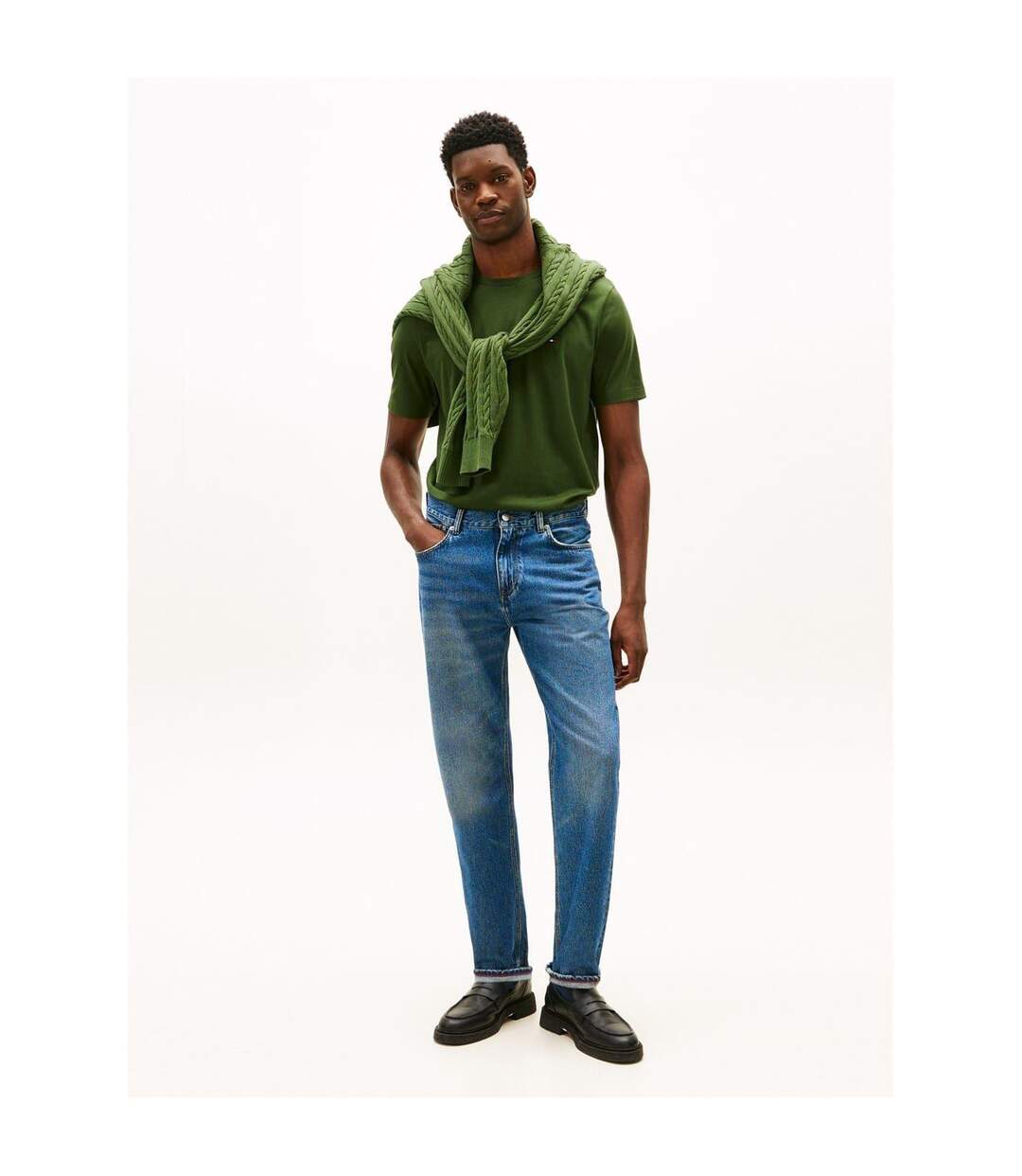 Mens Embroidered Logo Crew Neck T-shirt Deep Pine Tommy Hilfiger-4