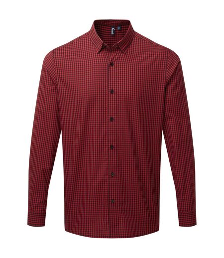 Premier Mens Maxton Checked Long-Sleeved Shirt (Black/Red)