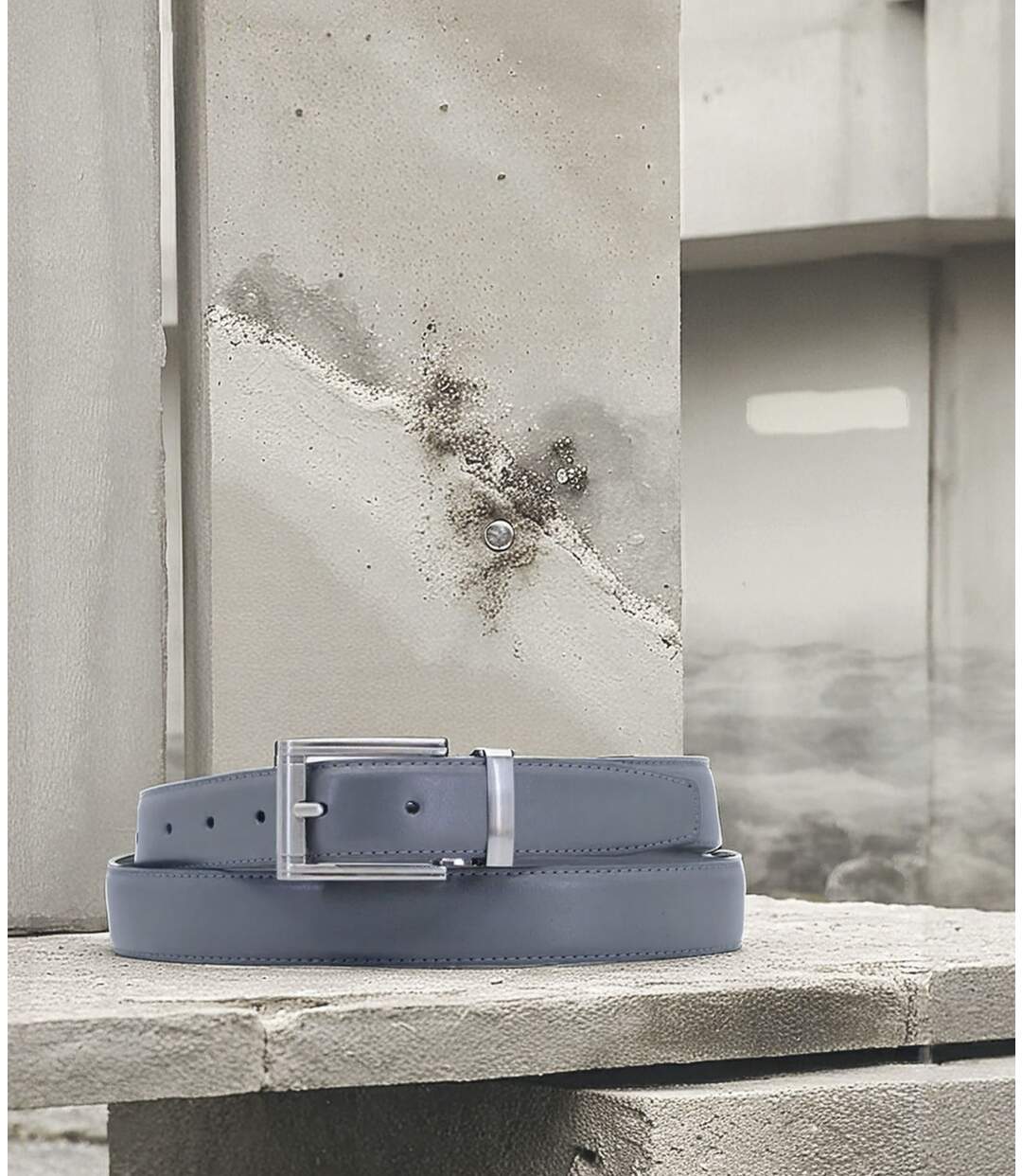 Ceinture homme ajustable en croÃ»te de cuir gris - boucle chromée - Longueur Ajustable-3