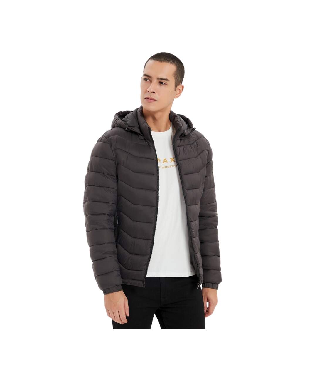 Doudoune homme avec capuche amovible manches longues - Couleur gris foncé-3