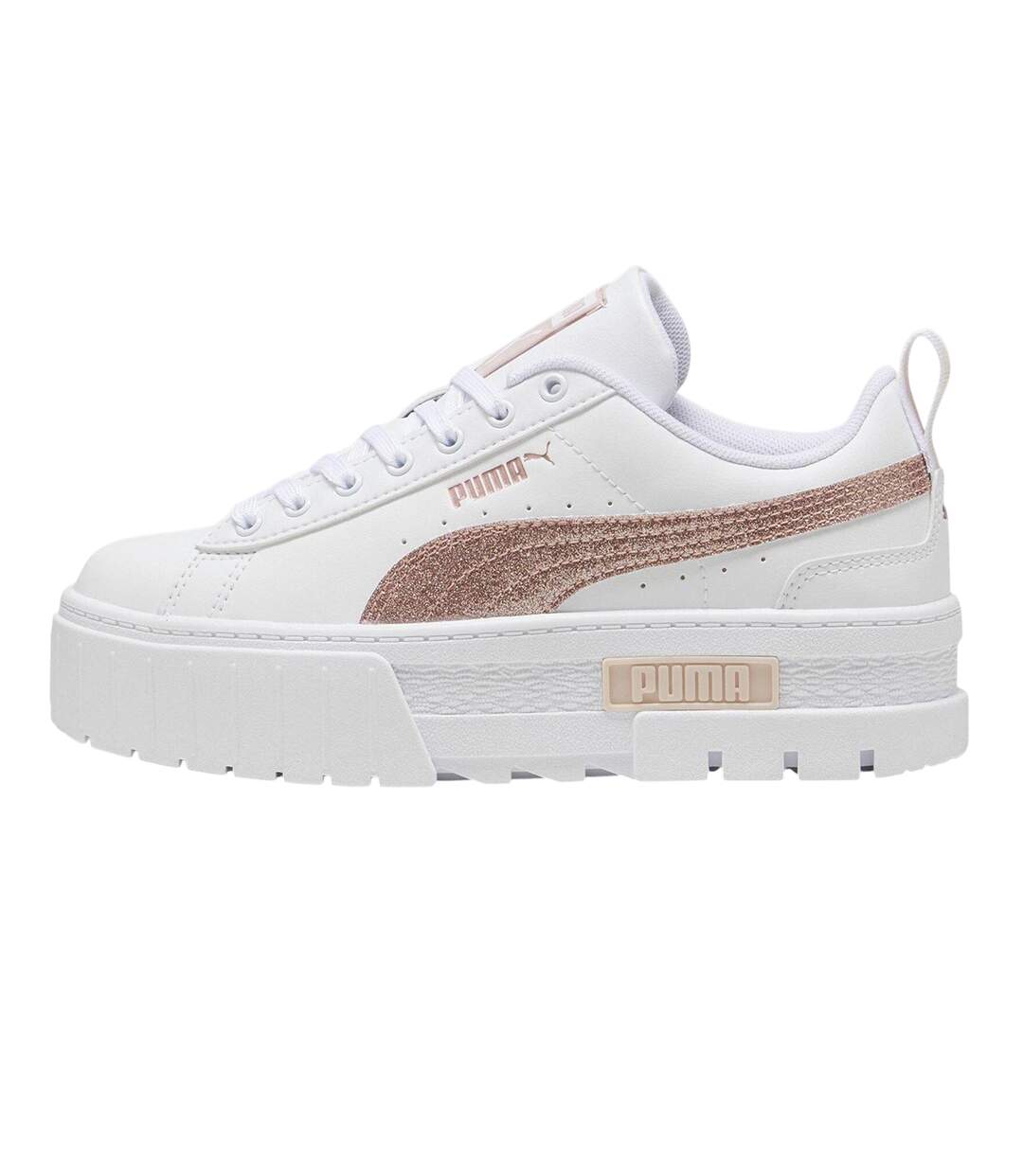 Womens/ladies Mayze Leather Platform Trainers White Glitter White Puma-2