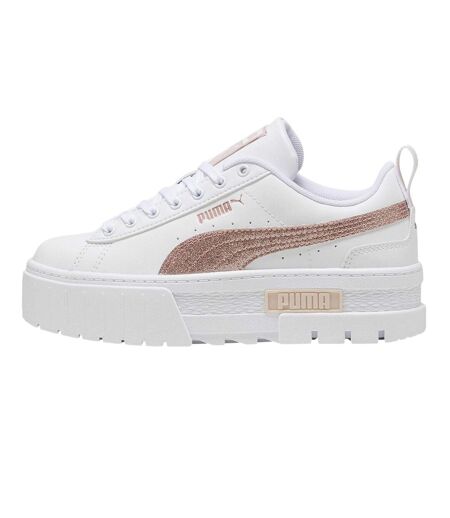 Womens/ladies Mayze Leather Platform Trainers White Glitter White Puma