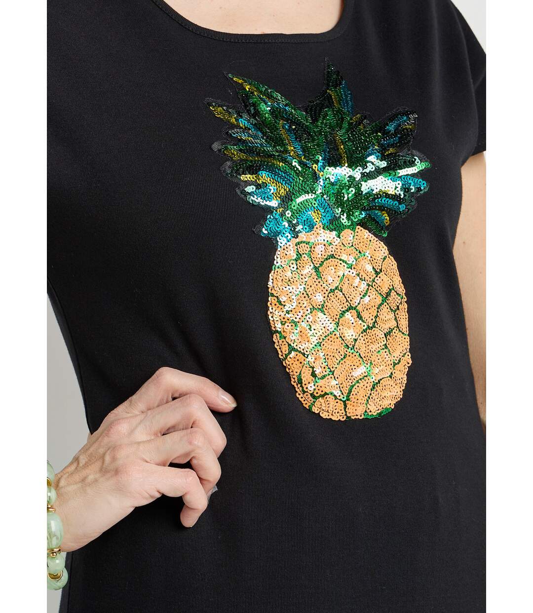 T-shirt coton ananas sequins-4