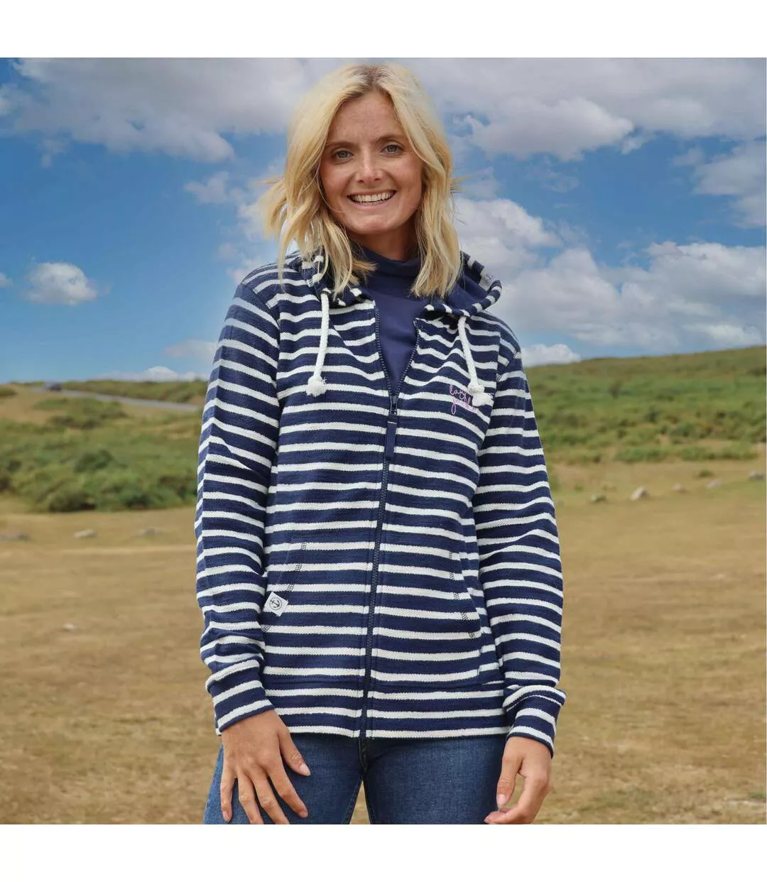 Veste À Capuche Motif/style Rayé Femme Bleu Mer Lazy Jacks-2