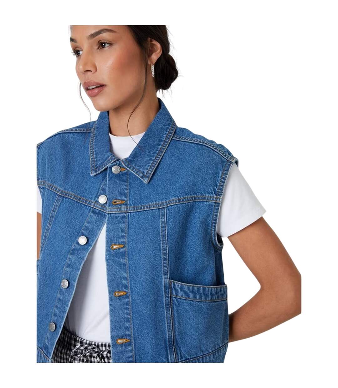 Womens/ladies Lucky Sleeveless Denim Jacket Mid Wash Threadbare-4