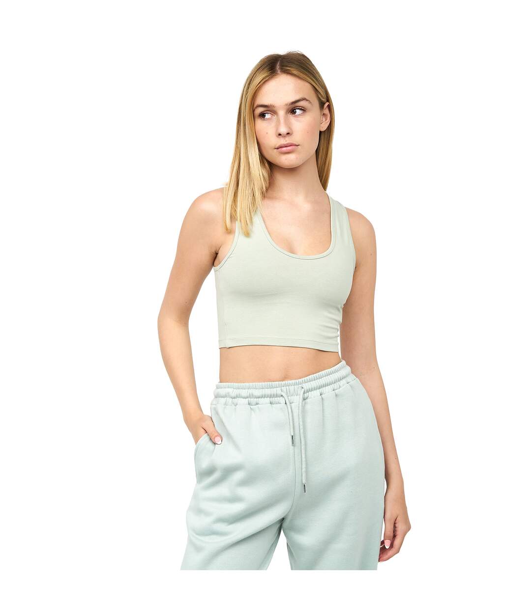 Womens/ladies mazey cropped vest top sage Juice