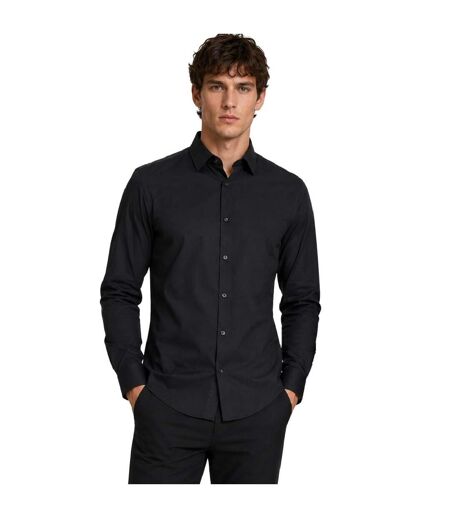 Mens Point Collar Regular Long-sleeved Shirt Black Boss