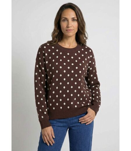 Pull à pois col rond, maille jacquard